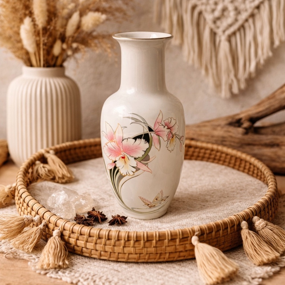 Vintage Iris Orchid Butterfly Floral Vase‎ Japan
